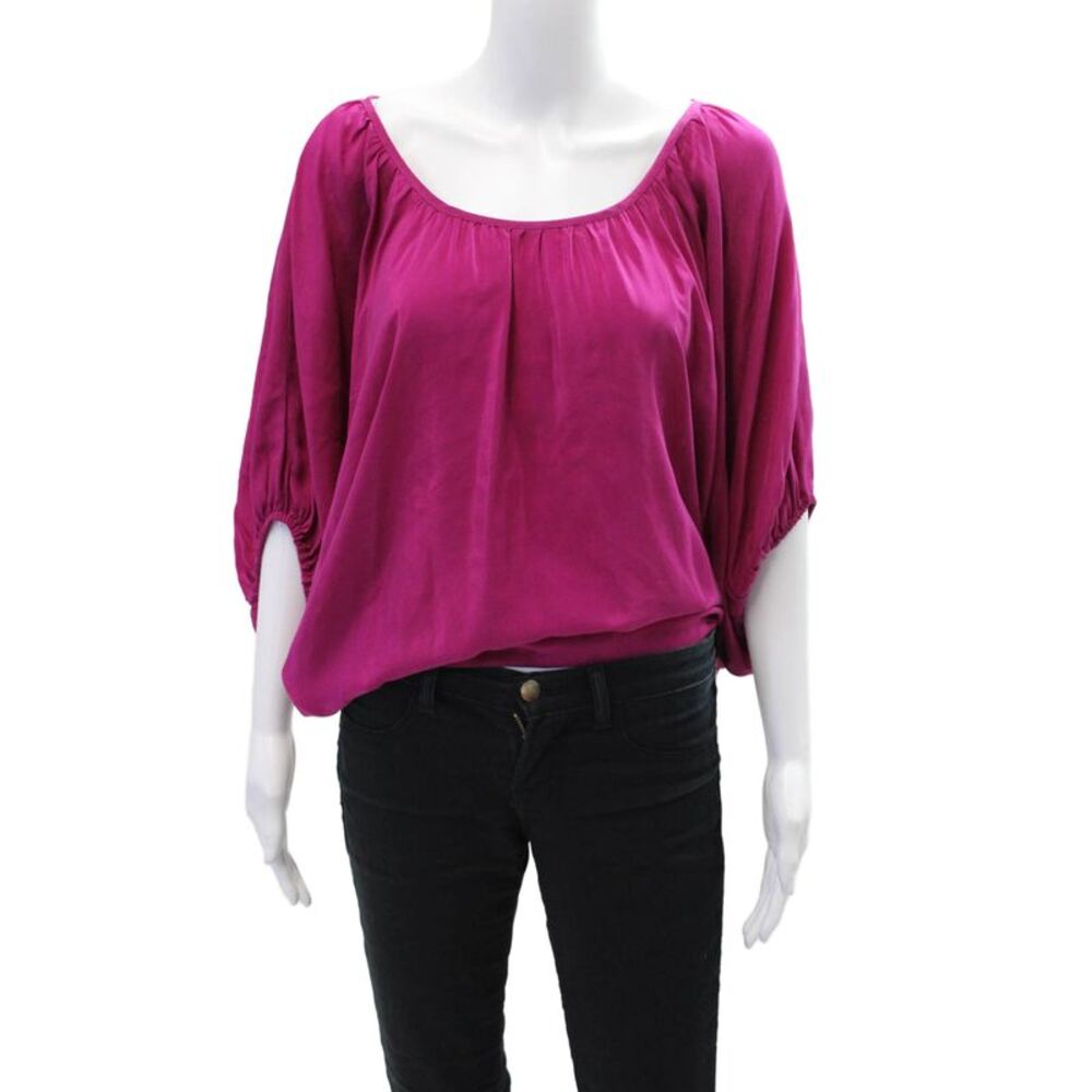 Chelsea Flower Womens Silk Scoop Neck 3/4 Sleeve Blouse Top Fuschia Size XS